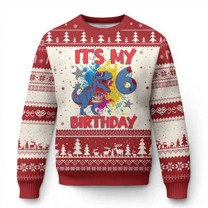 Dino Spider Its My 6th Birthday Ugly Christmas Sweater Dinosaur Gift For Boys TS12 Beige Red Print Your Wear