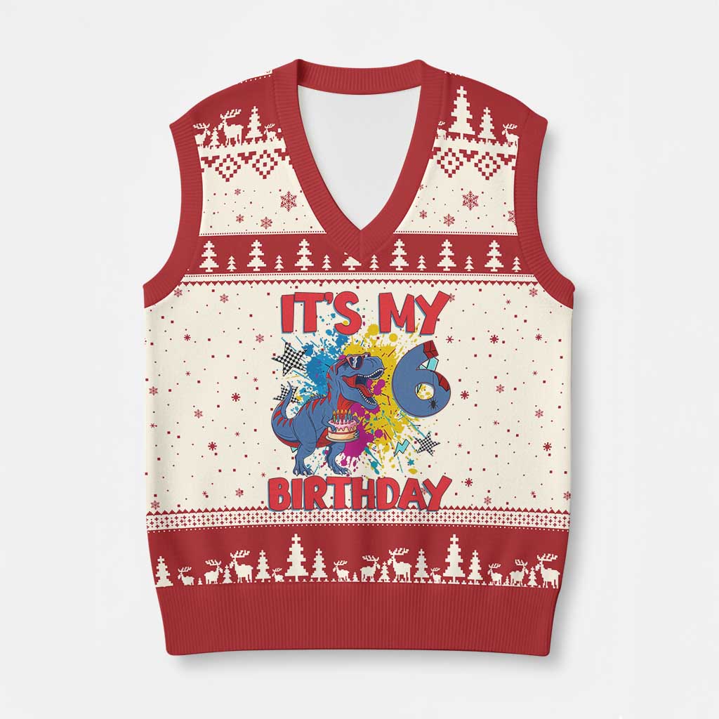 Dino Spider Its My 6th Birthday V-Neck Knit Sweater Vest Dinosaur Gift For Boys TS12 Beige Red Print Your Wear