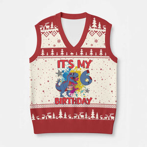 Dino Spider Its My 6th Birthday V-Neck Knit Sweater Vest Dinosaur Gift For Boys TS12 Beige Red Print Your Wear