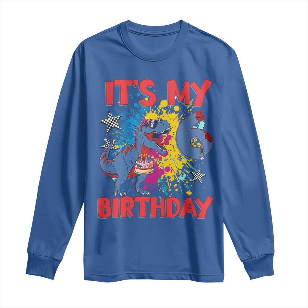 Dino Spider Its My 6th Birthday Long Sleeve Shirt Dinosaur Gift For Boys TS12 Royal Blue Print Your Wear