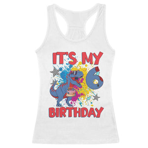 Dino Spider Its My 6th Birthday Racerback Tank Top Dinosaur Gift For Boys TS12 White Print Your Wear