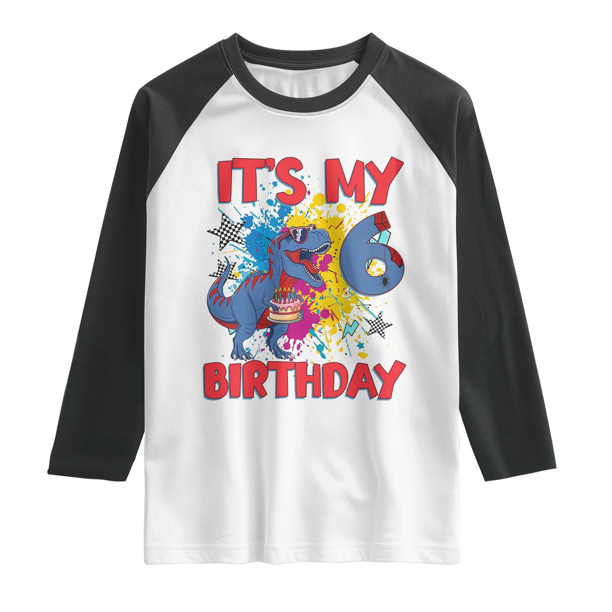 Dino Spider Its My 6th Birthday Raglan Shirt Dinosaur Gift For Boys TS12 White Black Print Your Wear