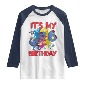 Dino Spider Its My 6th Birthday Raglan Shirt Dinosaur Gift For Boys TS12 White Navy Print Your Wear