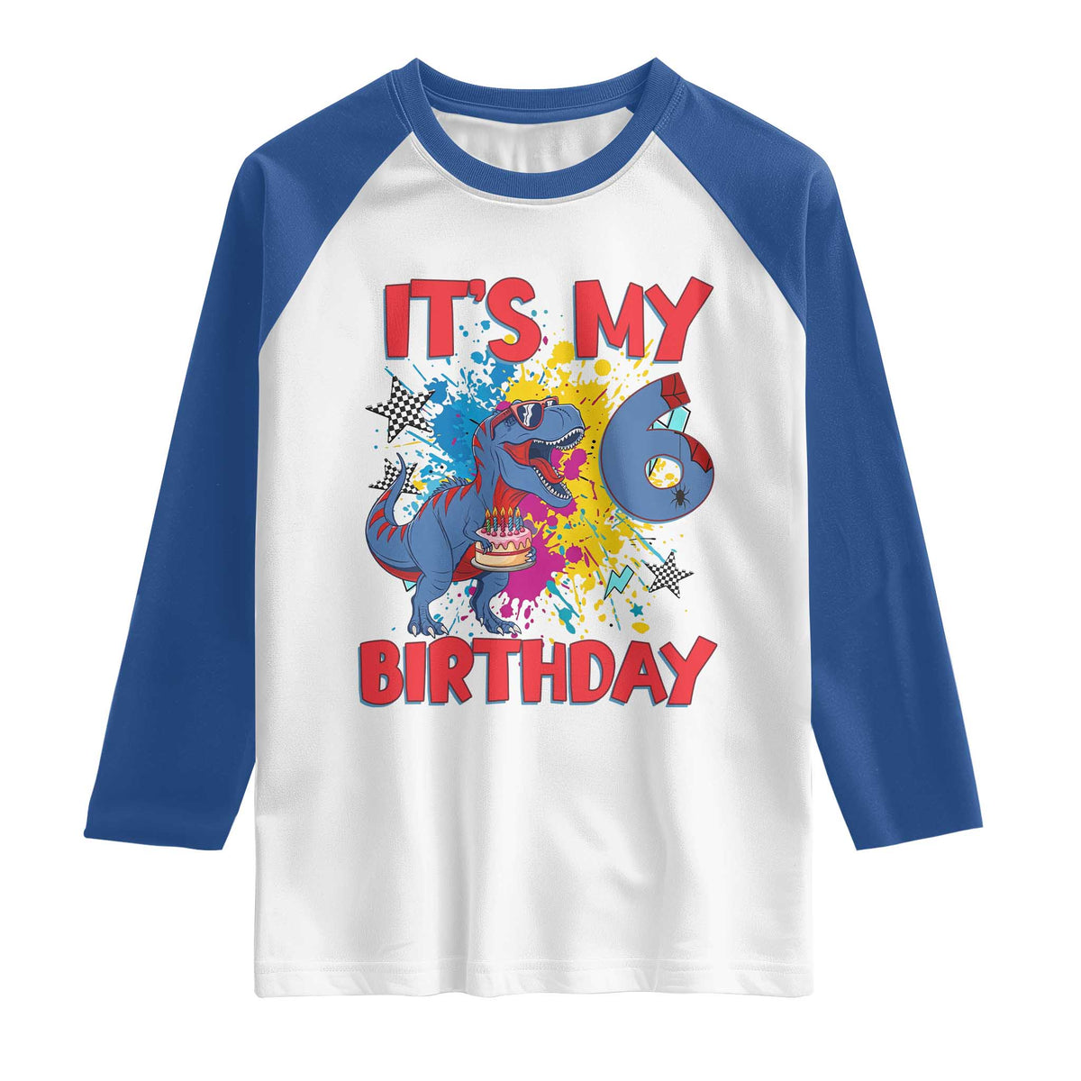 Dino Spider Its My 6th Birthday Raglan Shirt Dinosaur Gift For Boys TS12 White Royal Print Your Wear