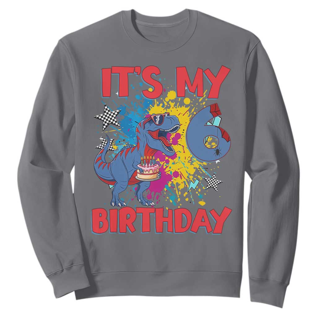 Dino Spider Its My 6th Birthday Sweatshirt Dinosaur Gift For Boys TS12 Charcoal Print Your Wear