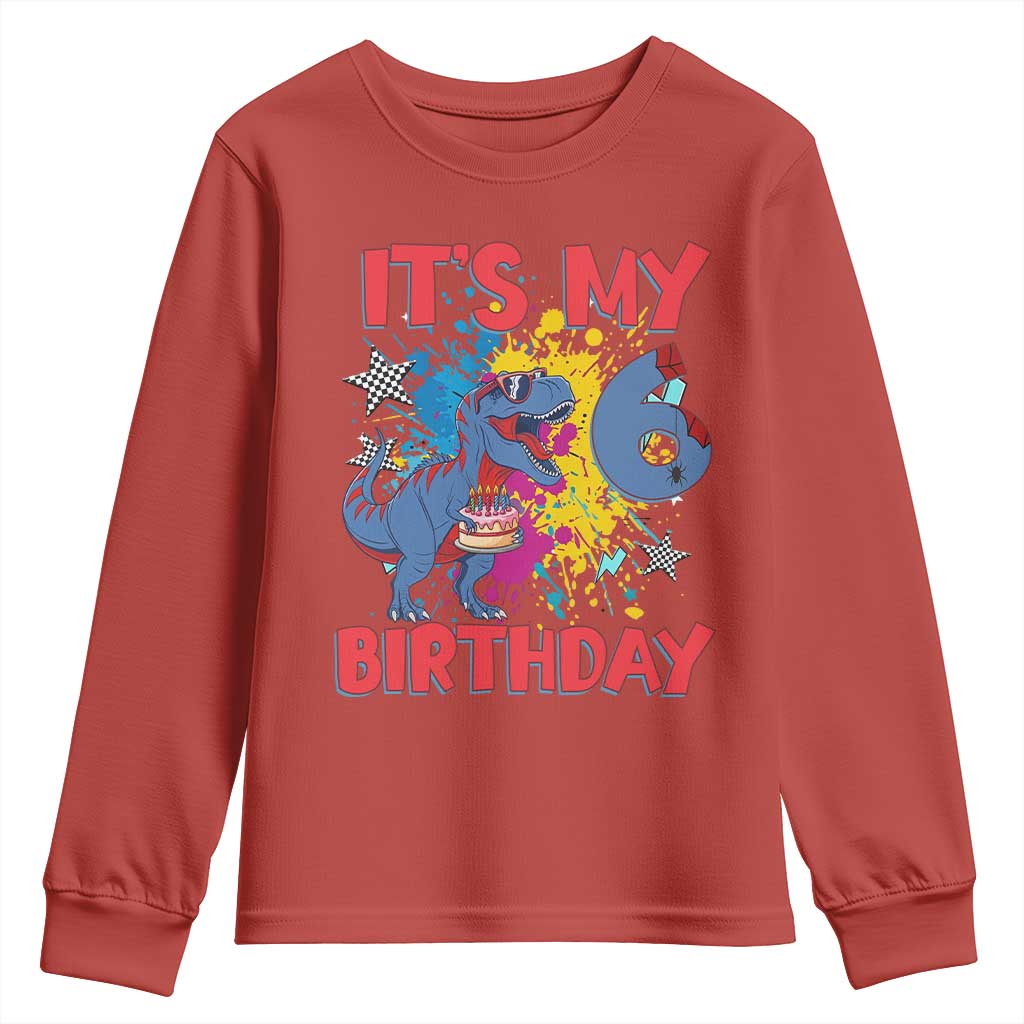 Dino Spider Its My 6th Birthday Youth Sweatshirt Dinosaur Gift For Boys TS12 Red Print Your Wear