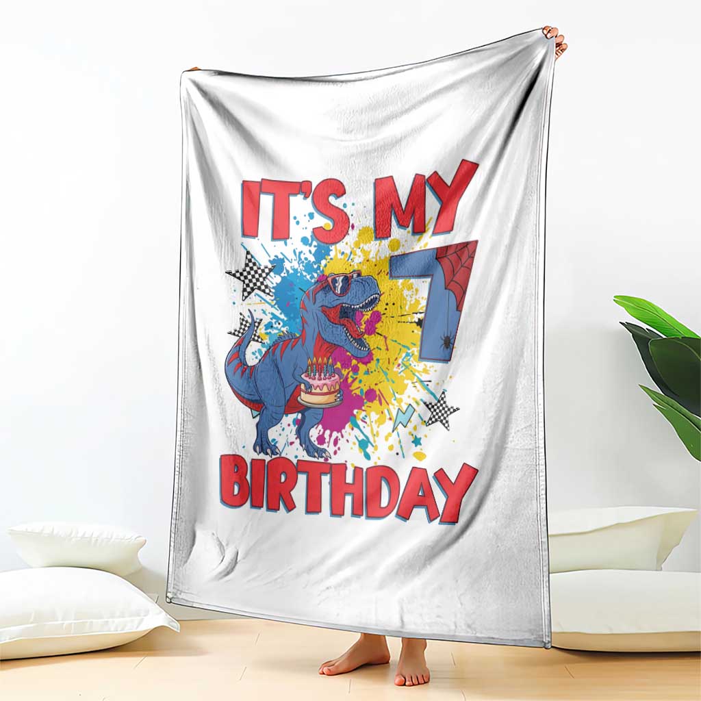 Dino Spider Its My 7th Birthday Throw Blanket Dinosaur Gift For Boys TS12 Print Your Wear