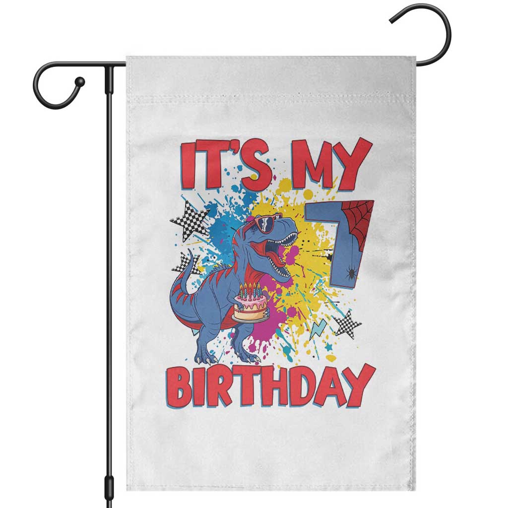 Dino Spider Its My 7th Birthday Garden Flag Dinosaur Gift For Boys TS12 White Print Your Wear