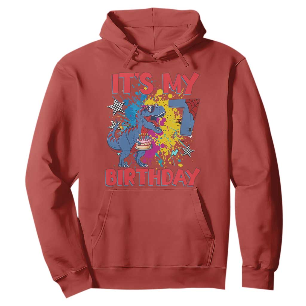 Dino Spider Its My 7th Birthday Hoodie Dinosaur Gift For Boys TS12 Red Print Your Wear