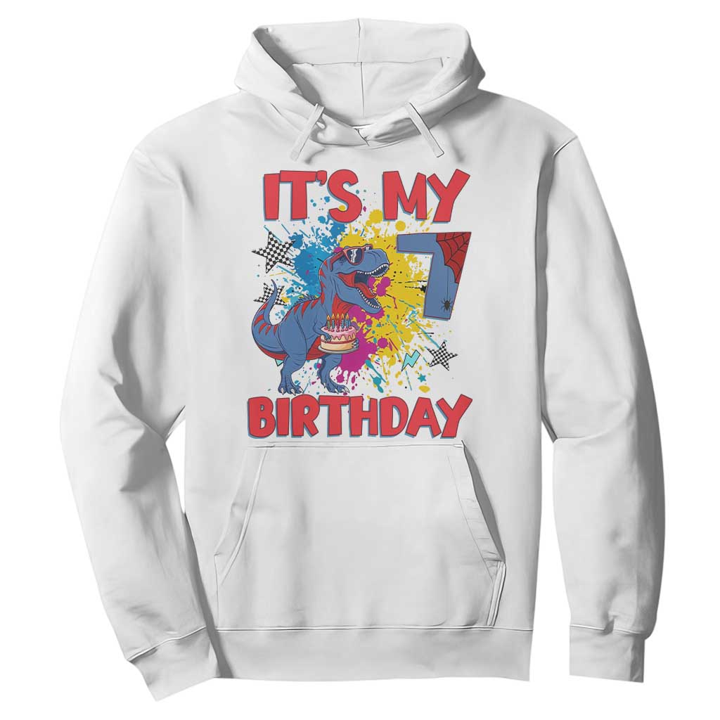 Dino Spider Its My 7th Birthday Hoodie Dinosaur Gift For Boys TS12 White Print Your Wear