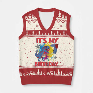 Dino Spider Its My 7th Birthday V-Neck Knit Sweater Vest Dinosaur Gift For Boys TS12 Beige Red Print Your Wear