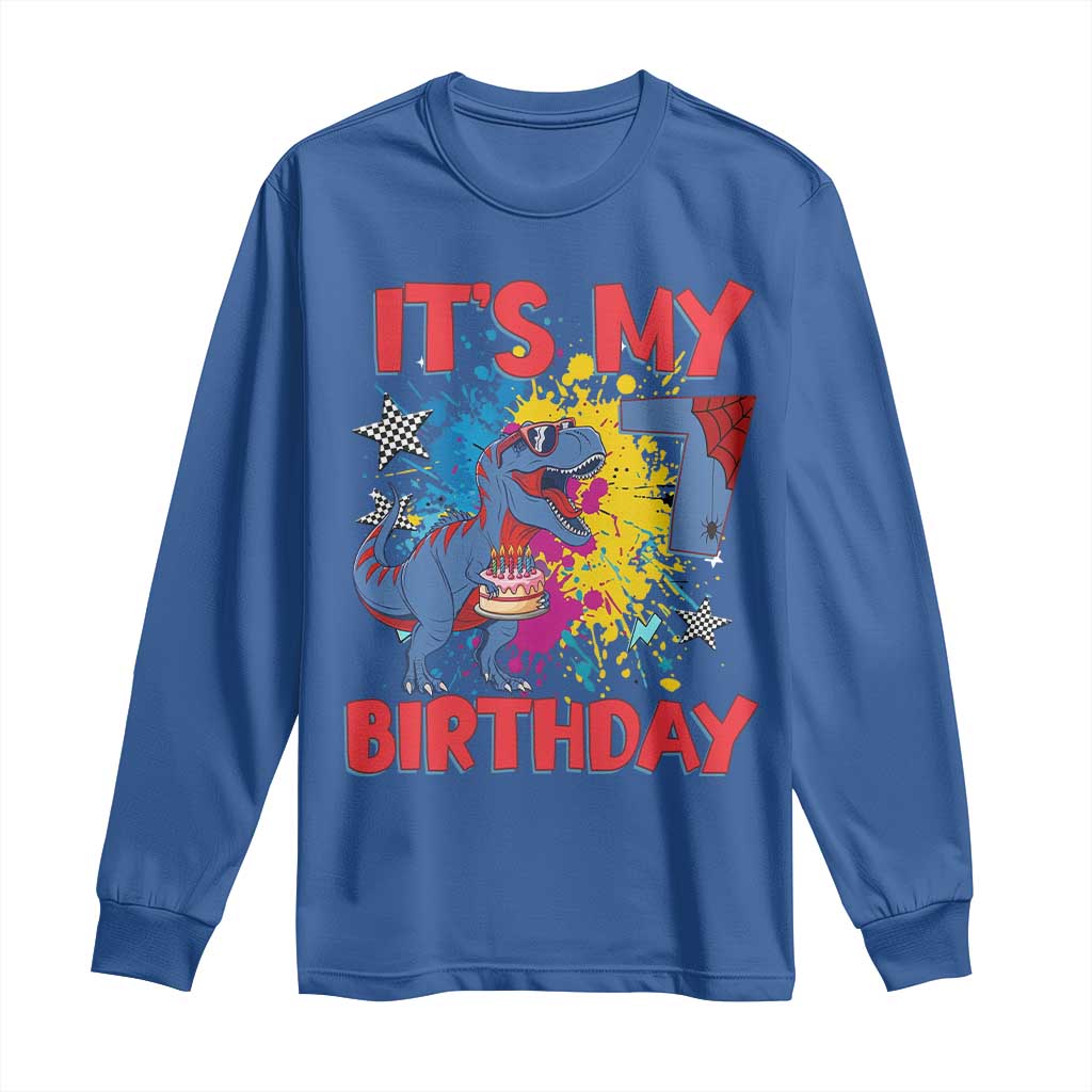 Dino Spider Its My 7th Birthday Long Sleeve Shirt Dinosaur Gift For Boys TS12 Royal Blue Print Your Wear