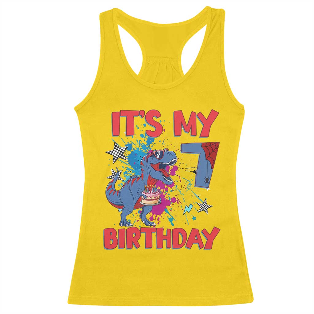 Dino Spider Its My 7th Birthday Racerback Tank Top Dinosaur Gift For Boys TS12 Daisy Print Your Wear