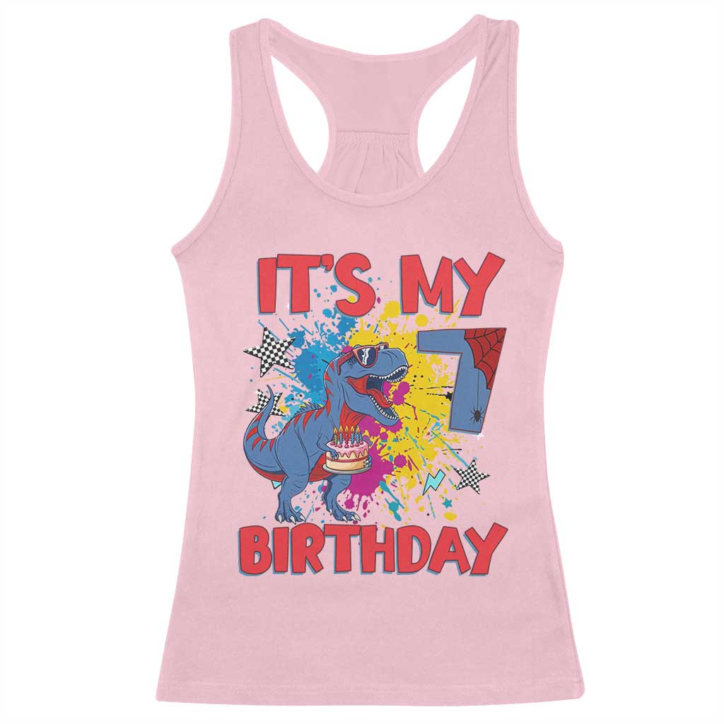 Dino Spider Its My 7th Birthday Racerback Tank Top Dinosaur Gift For Boys TS12 Light Pink Print Your Wear