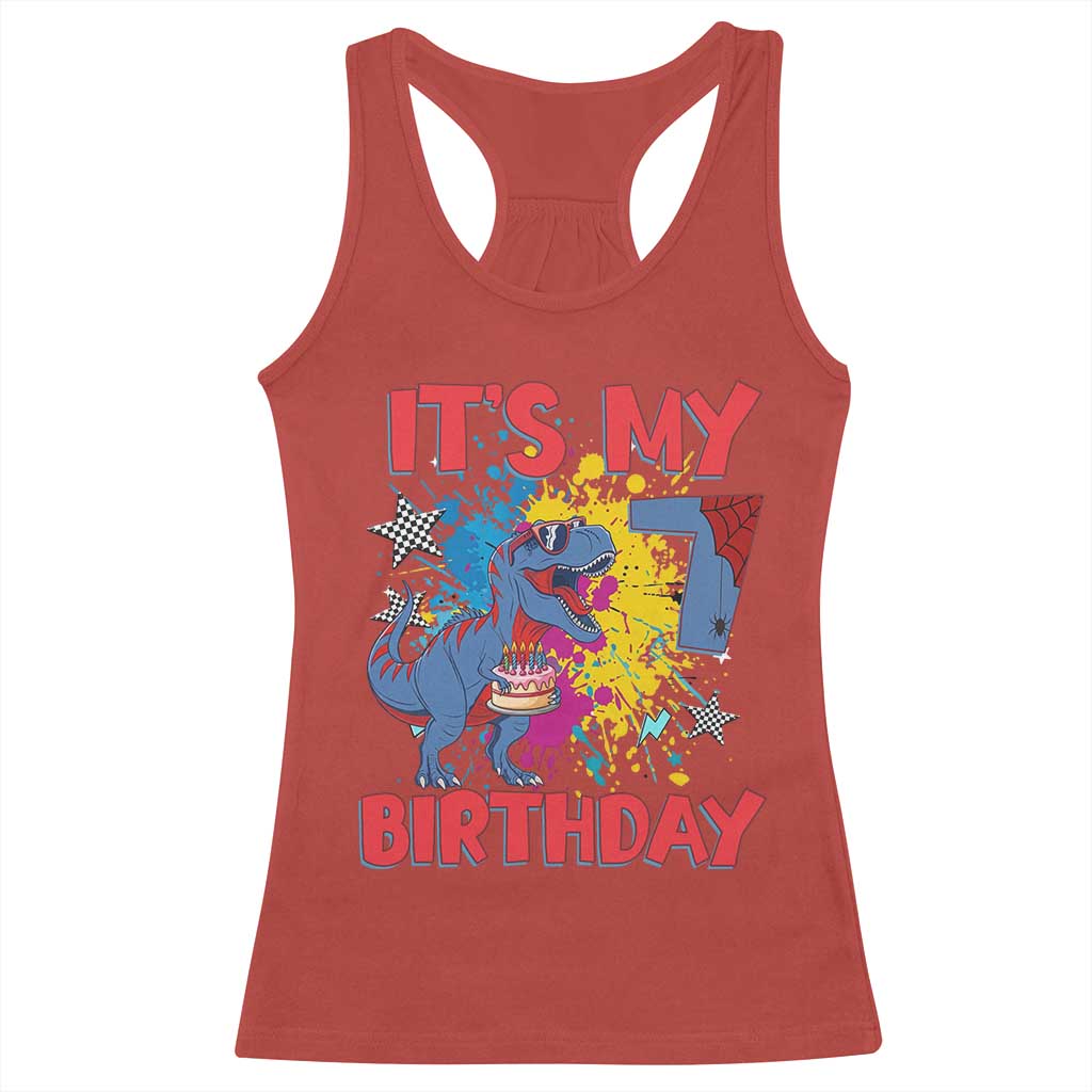 Dino Spider Its My 7th Birthday Racerback Tank Top Dinosaur Gift For Boys TS12 Red Print Your Wear