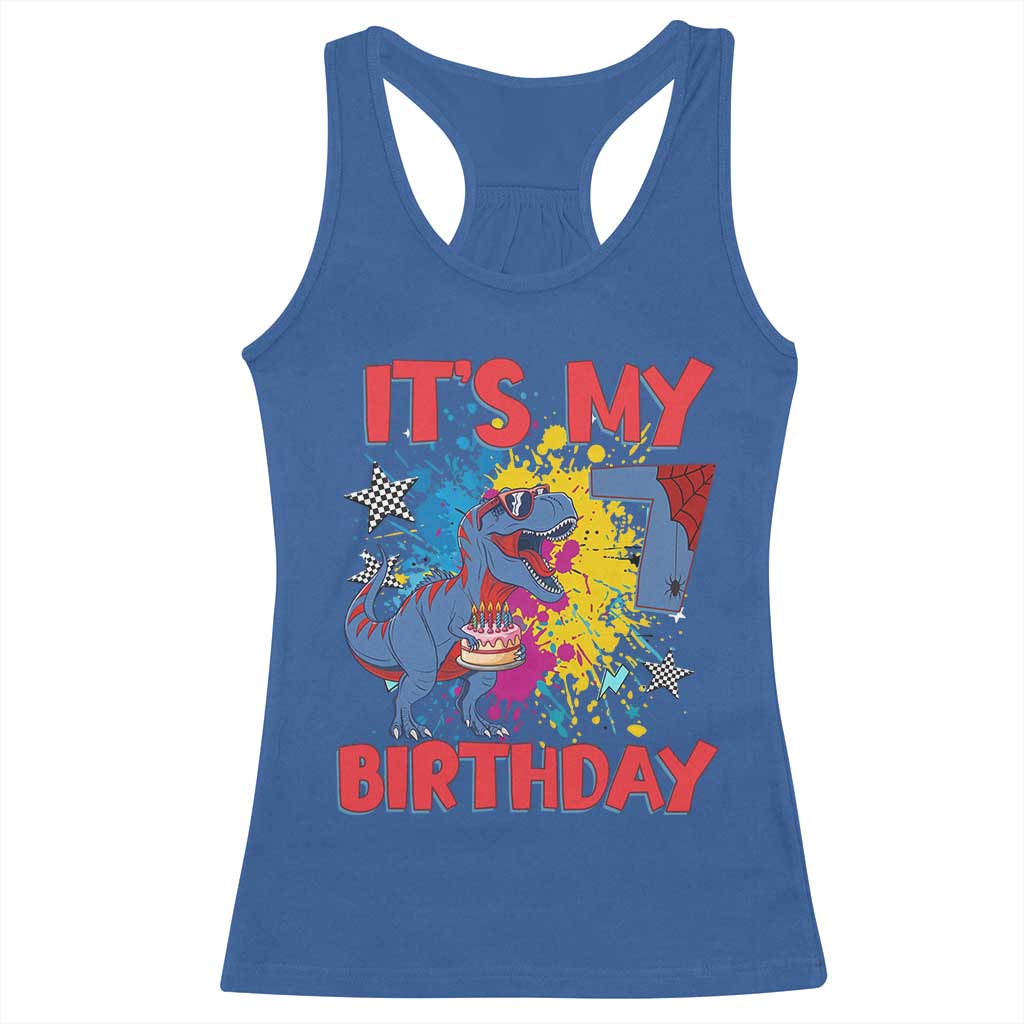 Dino Spider Its My 7th Birthday Racerback Tank Top Dinosaur Gift For Boys TS12 Royal Blue Print Your Wear
