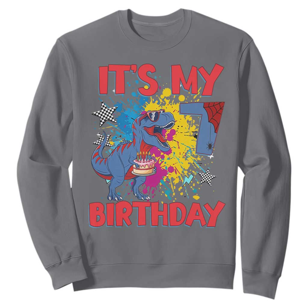Dino Spider Its My 7th Birthday Sweatshirt Dinosaur Gift For Boys TS12 Charcoal Print Your Wear