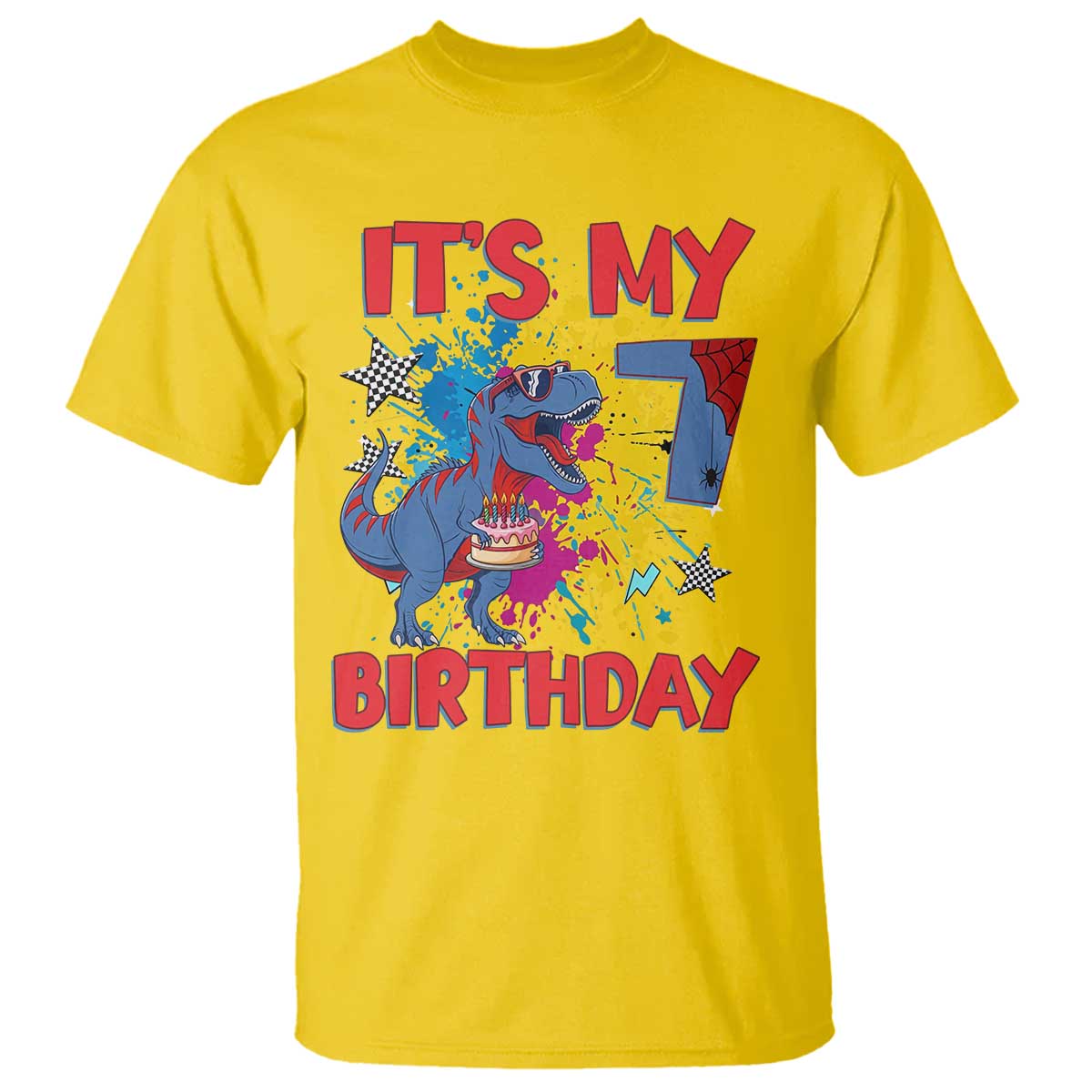 Dino Spider Its My 7th Birthday T Shirt Dinosaur Gift For Boys TS12 Daisy Print Your Wear