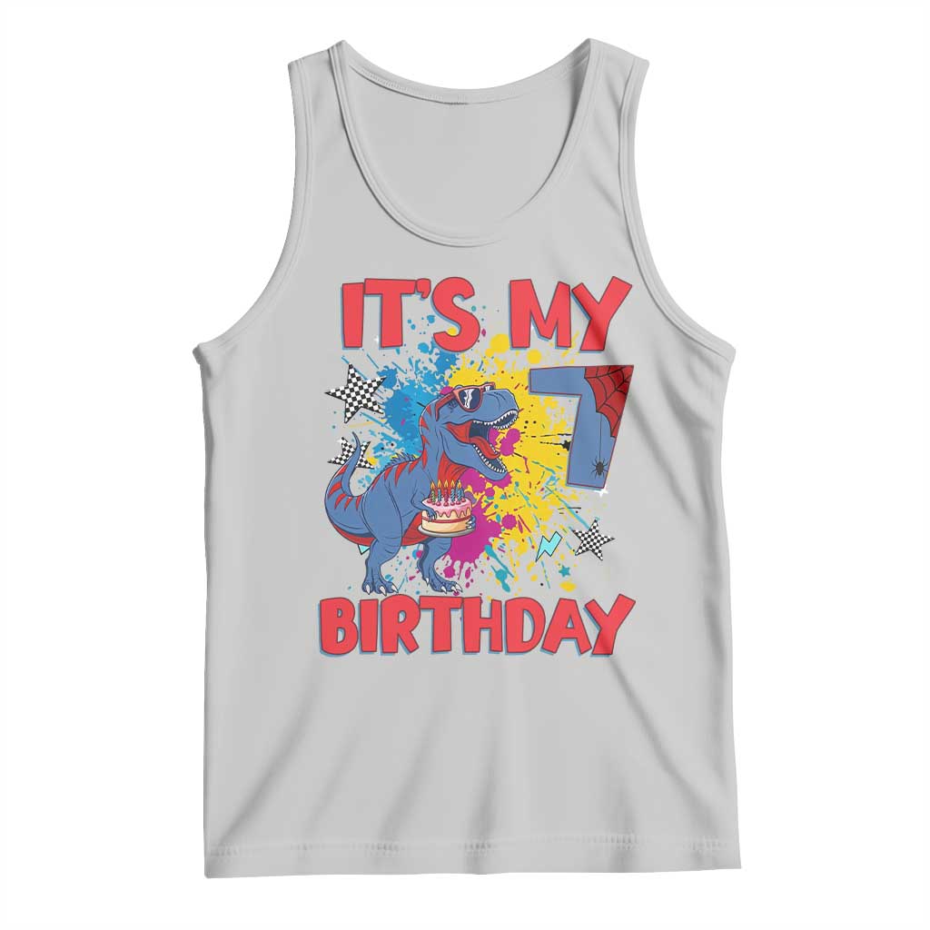 Dino Spider Its My 7th Birthday Tank Top Dinosaur Gift For Boys TS12 Ash Print Your Wear
