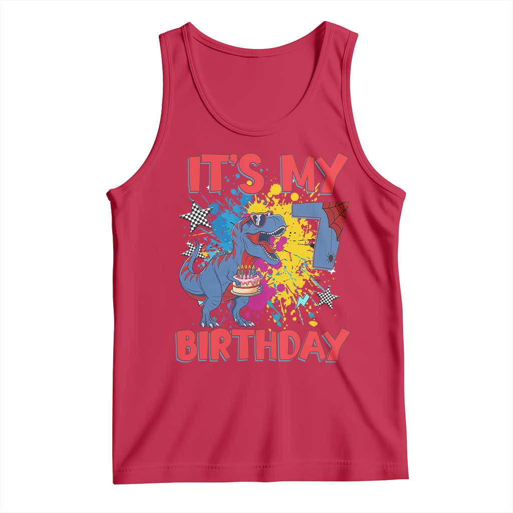 Dino Spider Its My 7th Birthday Tank Top Dinosaur Gift For Boys TS12 Red Print Your Wear