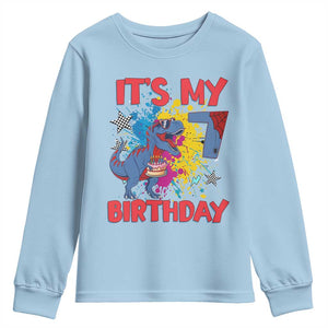 Dino Spider Its My 7th Birthday Youth Sweatshirt Dinosaur Gift For Boys TS12 Light Blue Print Your Wear