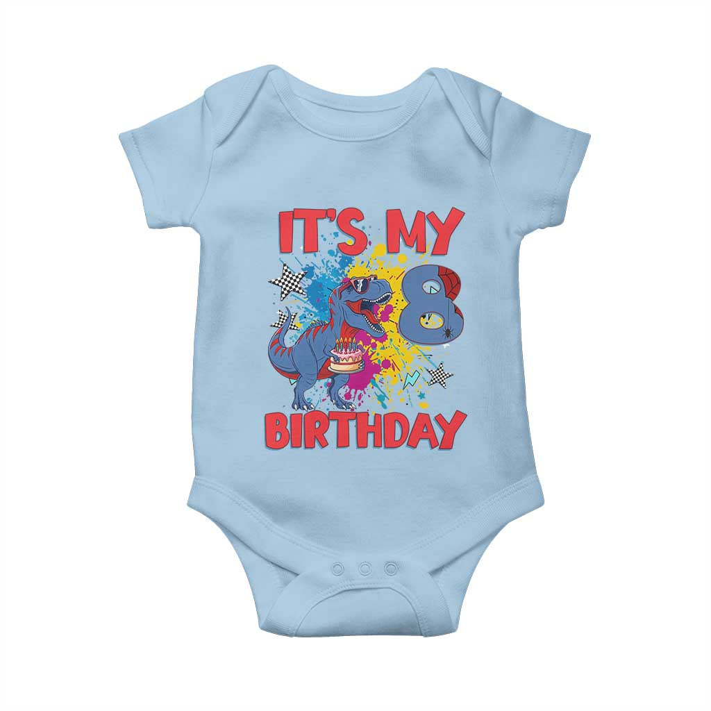 Dino Spider Its My 8th Birthday Baby Onesie Dinosaur Gift For Boys TS12 Light Blue Print Your Wear