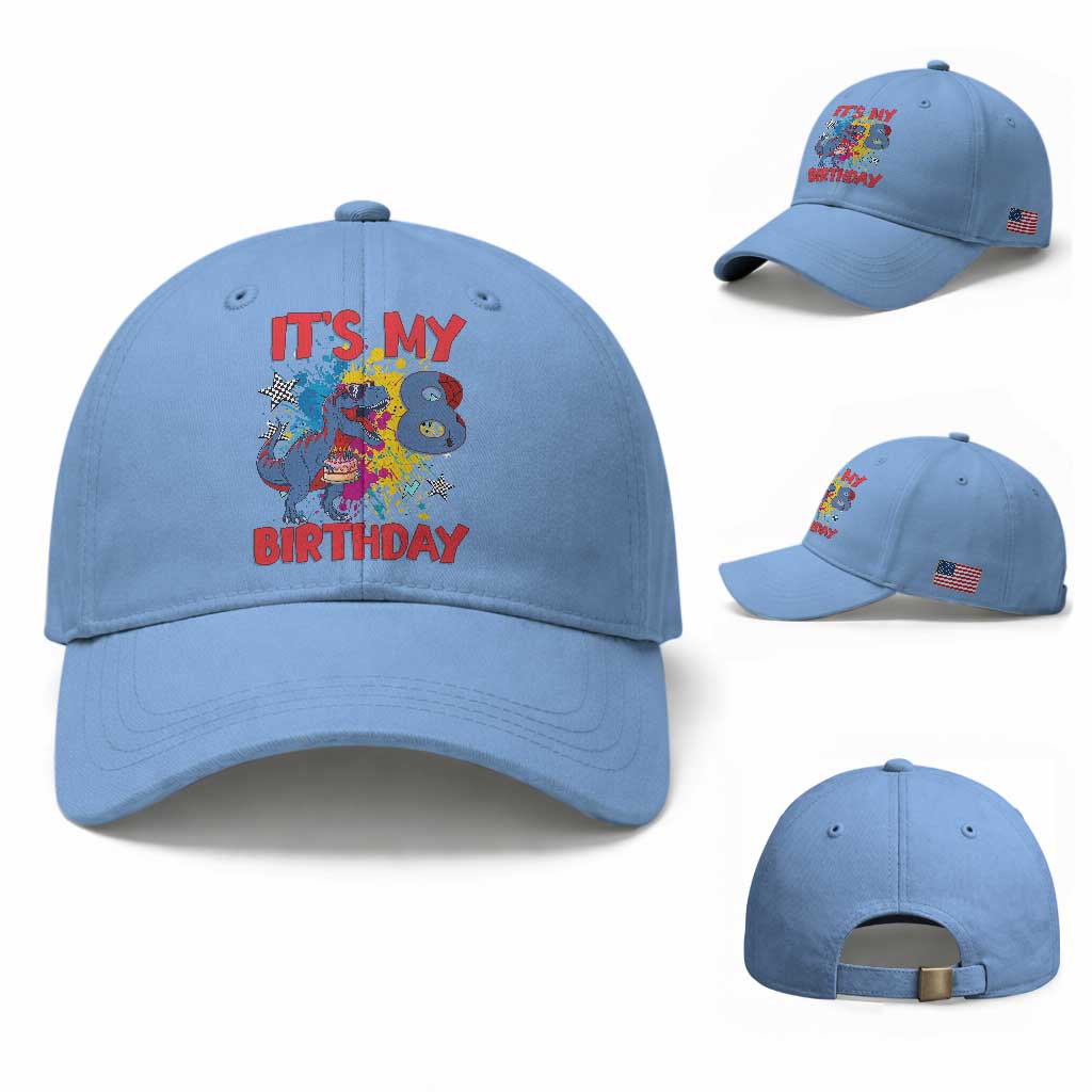 Dino Spider Its My 8th Birthday Baseball Cap Dinosaur Gift For Boys TS12 Baseball Cap Universal Fit Light Blue Print Your Wear