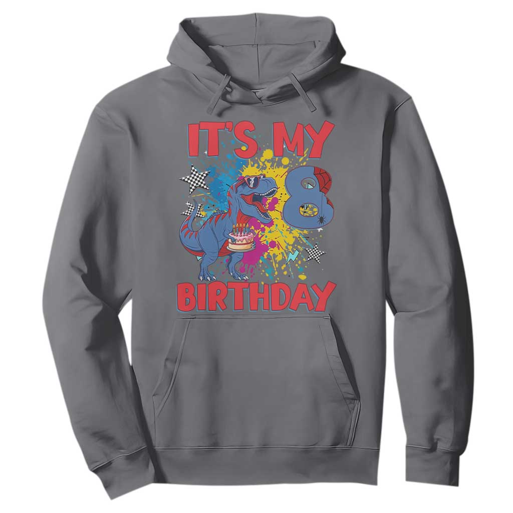 Dino Spider Its My 8th Birthday Hoodie Dinosaur Gift For Boys TS12 Charcoal Print Your Wear