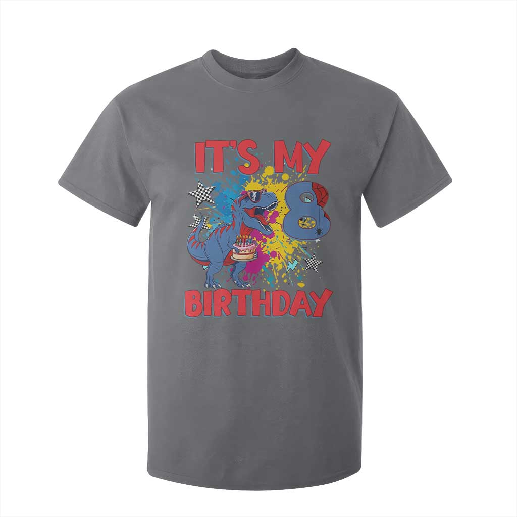 Dino Spider Its My 8th Birthday T Shirt For Kid Dinosaur Gift For Boys TS12 Charcoal Print Your Wear