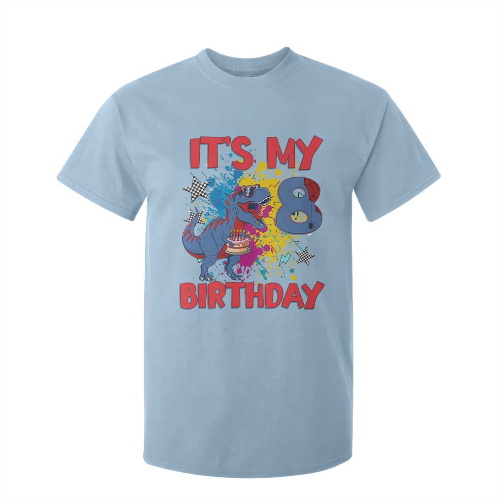 Dino Spider Its My 8th Birthday T Shirt For Kid Dinosaur Gift For Boys TS12 Light Blue Print Your Wear