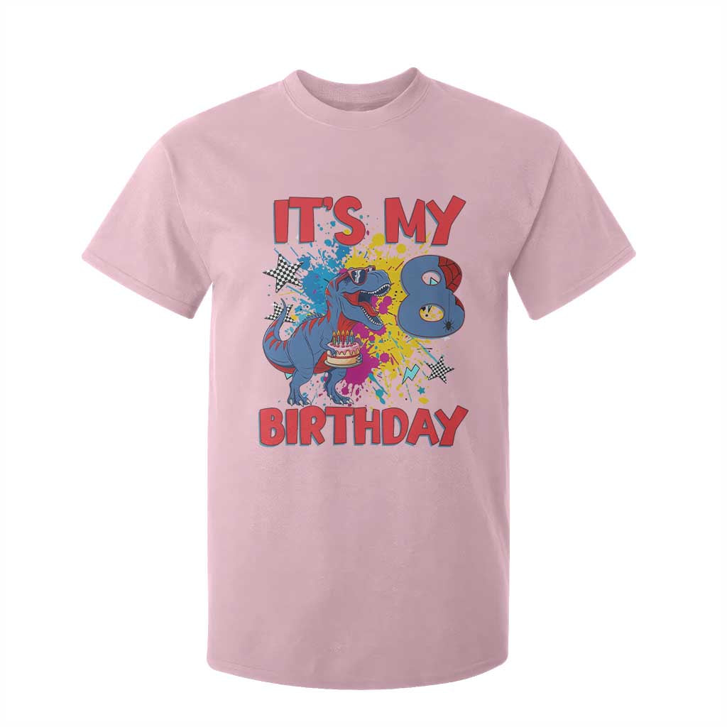 Dino Spider Its My 8th Birthday T Shirt For Kid Dinosaur Gift For Boys TS12 Light Pink Print Your Wear
