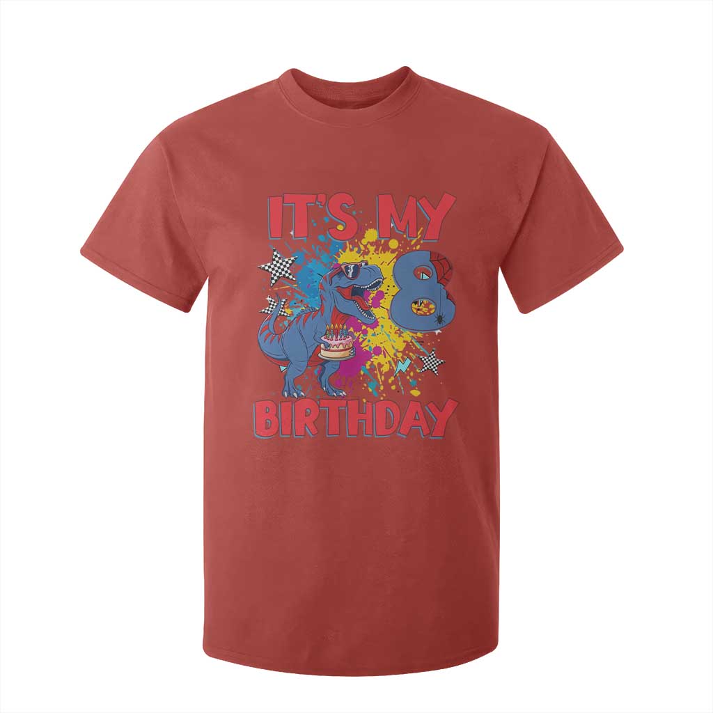 Dino Spider Its My 8th Birthday T Shirt For Kid Dinosaur Gift For Boys TS12 Red Print Your Wear