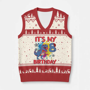 Dino Spider Its My 8th Birthday V-Neck Knit Sweater Vest Dinosaur Gift For Boys TS12 Beige Red Print Your Wear