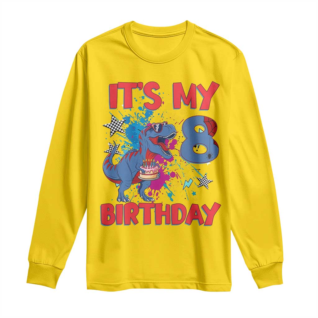 Dino Spider Its My 8th Birthday Long Sleeve Shirt Dinosaur Gift For Boys TS12 Daisy Print Your Wear