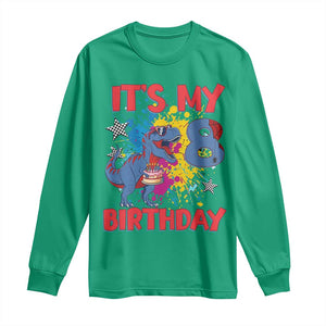 Dino Spider Its My 8th Birthday Long Sleeve Shirt Dinosaur Gift For Boys TS12 Irish Green Print Your Wear