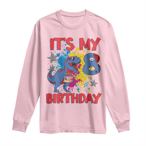 Dino Spider Its My 8th Birthday Long Sleeve Shirt Dinosaur Gift For Boys TS12 Light Pink Print Your Wear
