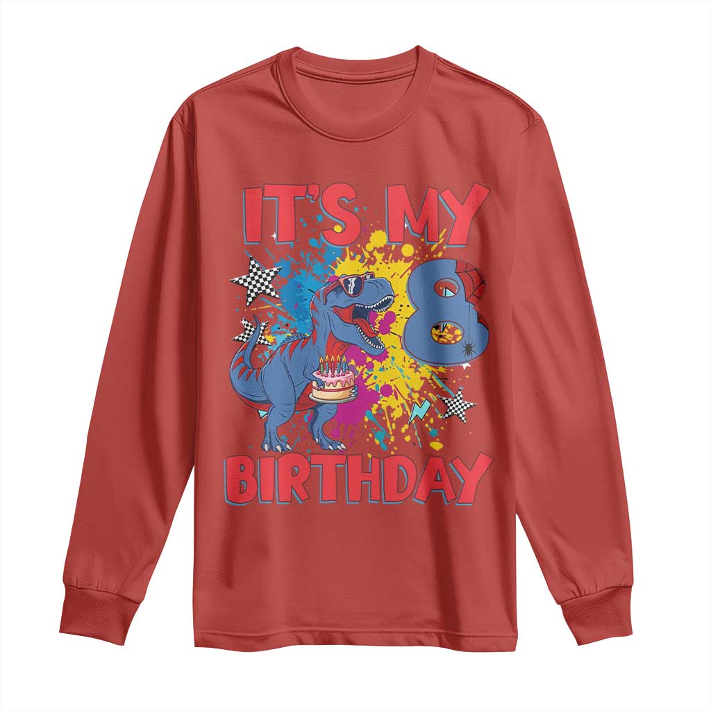 Dino Spider Its My 8th Birthday Long Sleeve Shirt Dinosaur Gift For Boys TS12 Red Print Your Wear