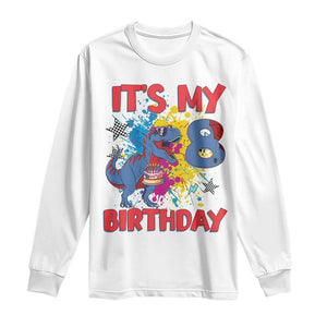 Dino Spider Its My 8th Birthday Long Sleeve Shirt Dinosaur Gift For Boys TS12 White Print Your Wear