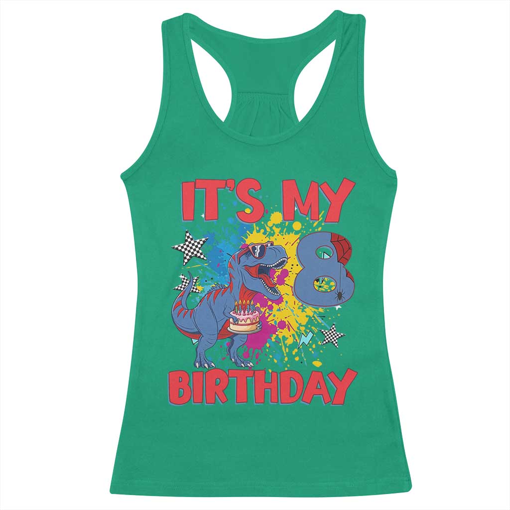 Dino Spider Its My 8th Birthday Racerback Tank Top Dinosaur Gift For Boys TS12 Irish Green Print Your Wear
