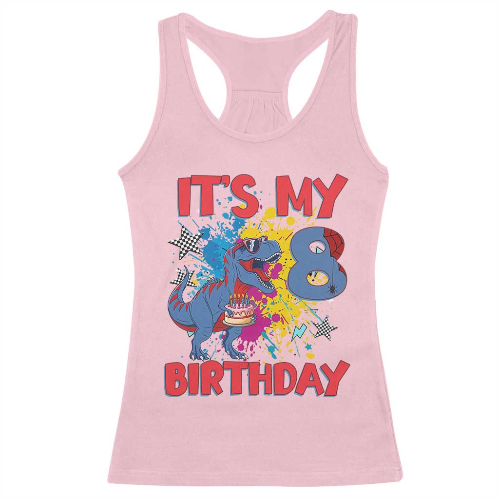 Dino Spider Its My 8th Birthday Racerback Tank Top Dinosaur Gift For Boys TS12 Light Pink Print Your Wear