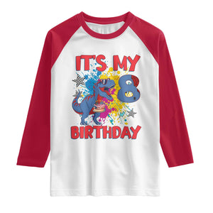 Dino Spider Its My 8th Birthday Raglan Shirt Dinosaur Gift For Boys TS12 White Red Print Your Wear