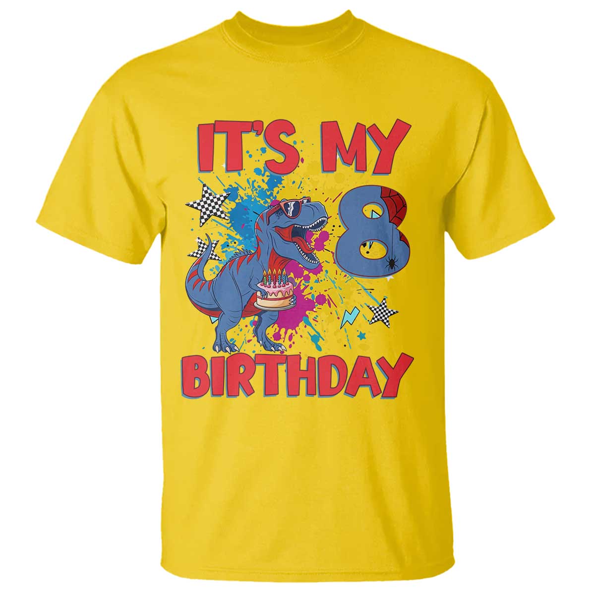 Dino Spider Its My 8th Birthday T Shirt Dinosaur Gift For Boys TS12 Daisy Print Your Wear