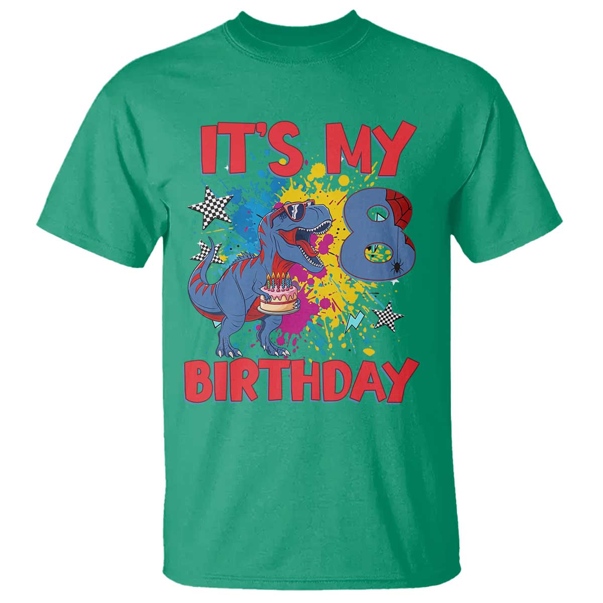 Dino Spider Its My 8th Birthday T Shirt Dinosaur Gift For Boys TS12 Irish Green Print Your Wear