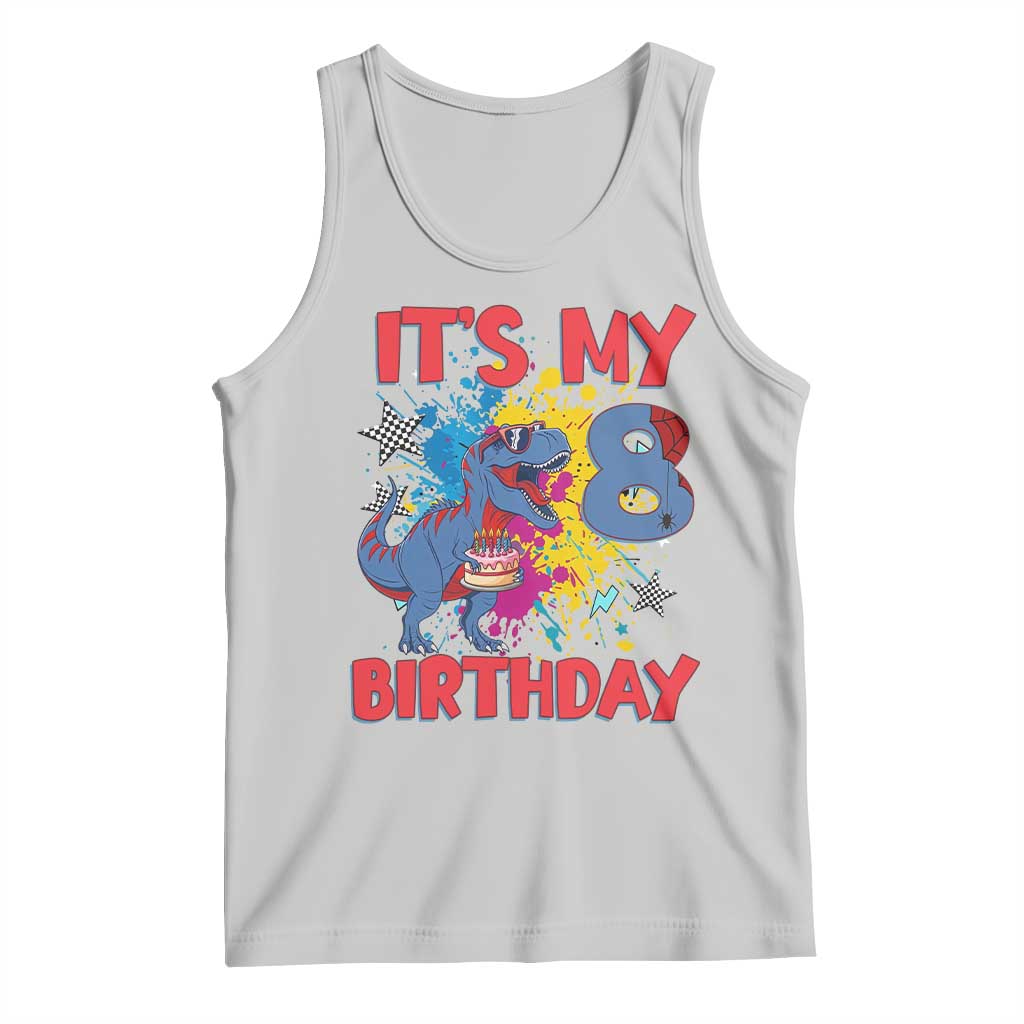 Dino Spider Its My 8th Birthday Tank Top Dinosaur Gift For Boys TS12 Ash Print Your Wear
