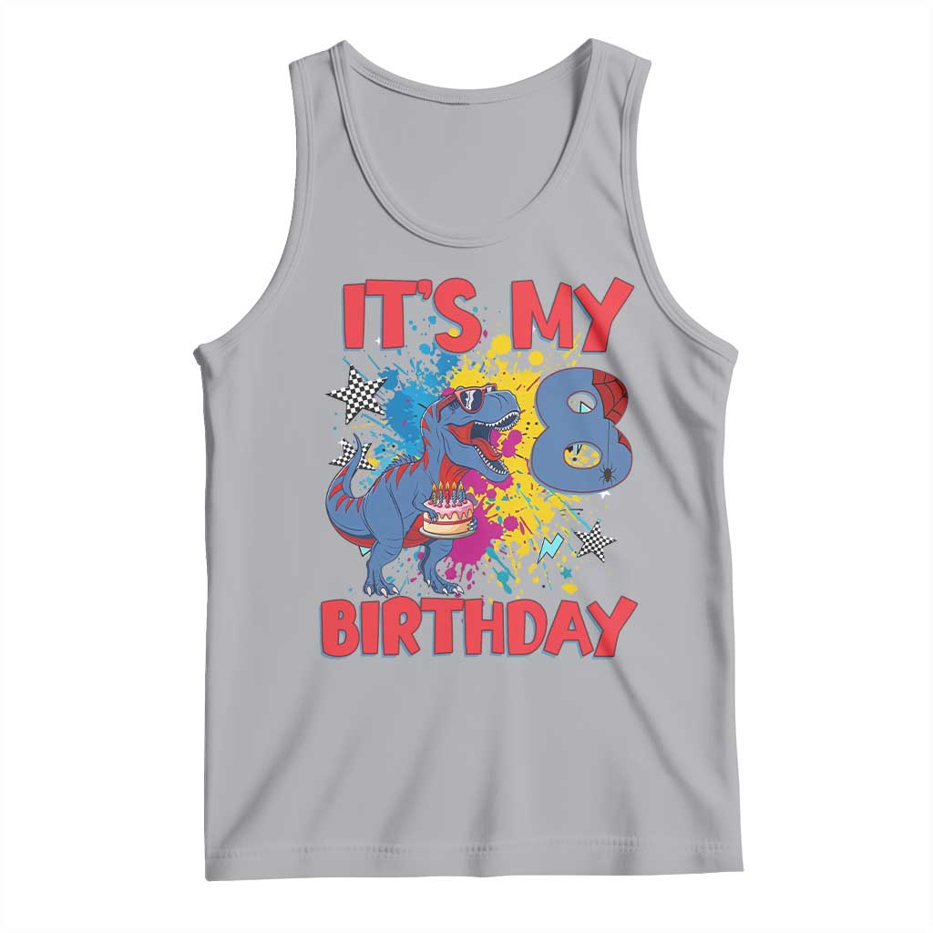 Dino Spider Its My 8th Birthday Tank Top Dinosaur Gift For Boys TS12 Athletic Heather Print Your Wear