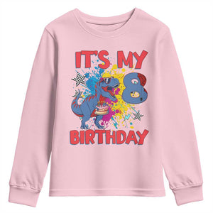 Dino Spider Its My 8th Birthday Youth Sweatshirt Dinosaur Gift For Boys TS12 Light Pink Print Your Wear