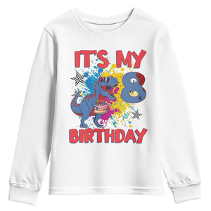 Dino Spider Its My 8th Birthday Youth Sweatshirt Dinosaur Gift For Boys TS12 White Print Your Wear