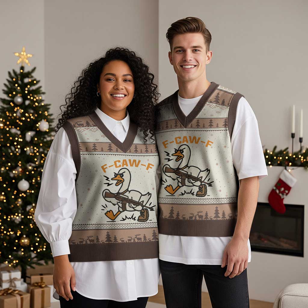 F Caw F Goose With Gun V-Neck Knit Sweater Vest Funny Rebellious Gift TS12 Mocha Mousse Print Your Wear