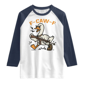 F Caw F Goose With Gun Raglan Shirt Funny Rebellious Gift TS12 White Navy Print Your Wear