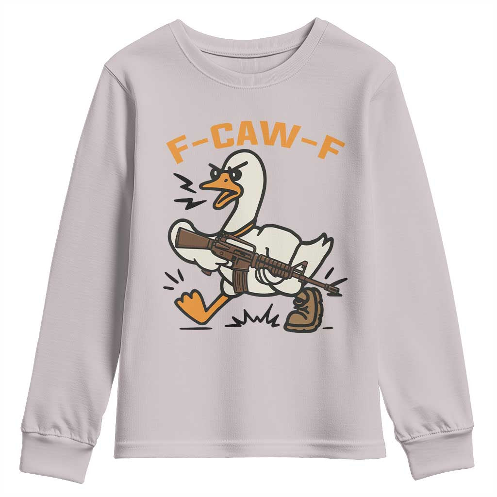 F Caw F Goose With Gun Youth Sweatshirt Funny Rebellious Gift TS12 Ice Gray Print Your Wear